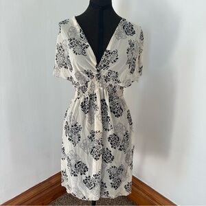 Charlotte Russe black and white floral Boho cinched waist mesh dress Sz L